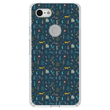 DistinctInk® Clear Shockproof Hybrid Case for Apple iPhone / Samsung Galaxy / Google Pixel - Modern Floral - Navy - House, Deer, Tree