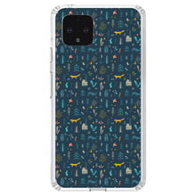 DistinctInk® Clear Shockproof Hybrid Case for Apple iPhone / Samsung Galaxy / Google Pixel - Modern Floral - Navy - House, Deer, Tree