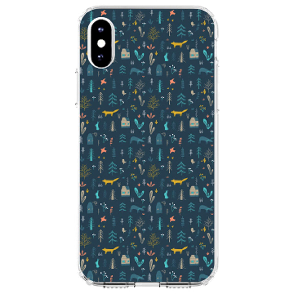 Modern Floral, Navy, House, Deer, Tree Clear Shockproof iPhone Case, view 4