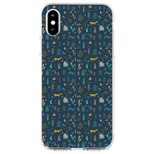 DistinctInk® Clear Shockproof Hybrid Case for Apple iPhone / Samsung Galaxy / Google Pixel - Modern Floral - Navy - House, Deer, Tree