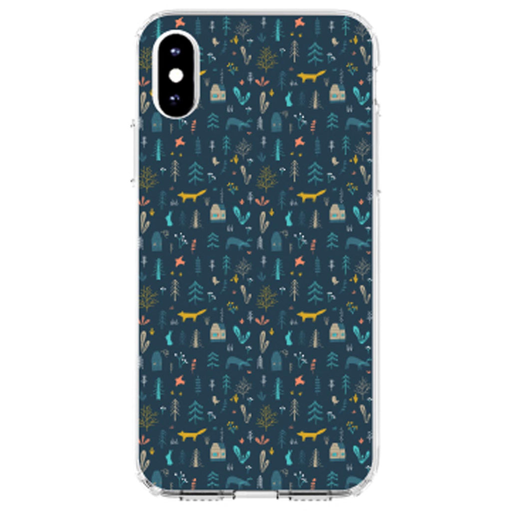 Modern Floral, Navy, House, Deer, Tree Clear Shockproof iPhone Case, view 3