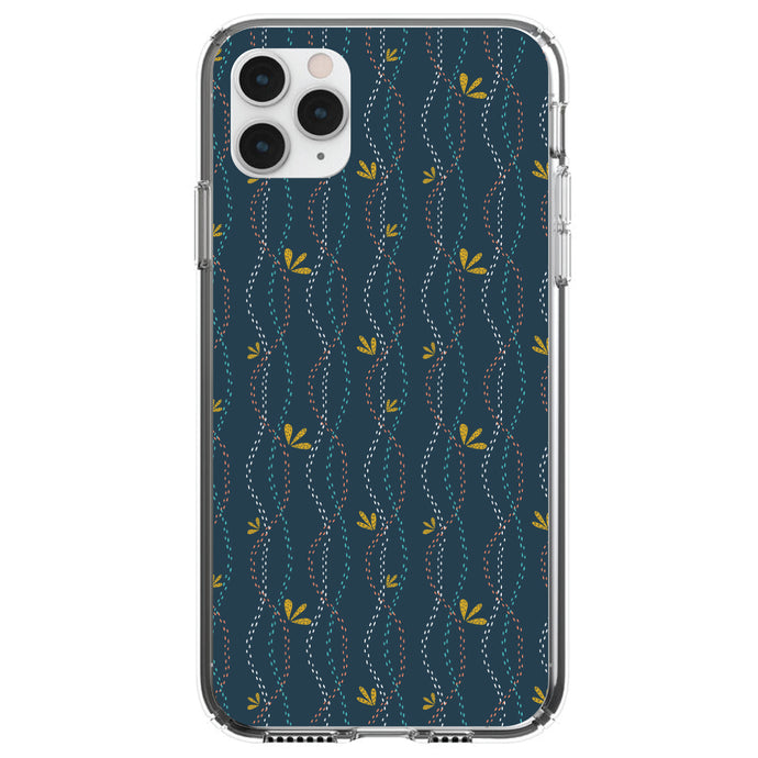 DistinctInk® Clear Shockproof Hybrid Case for Apple iPhone / Samsung Galaxy / Google Pixel - Modern Floral - Wavy, Navy, Pink, Teal