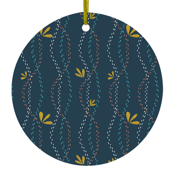Wavy, Navy, Pink, Teal Ceramic Ornament