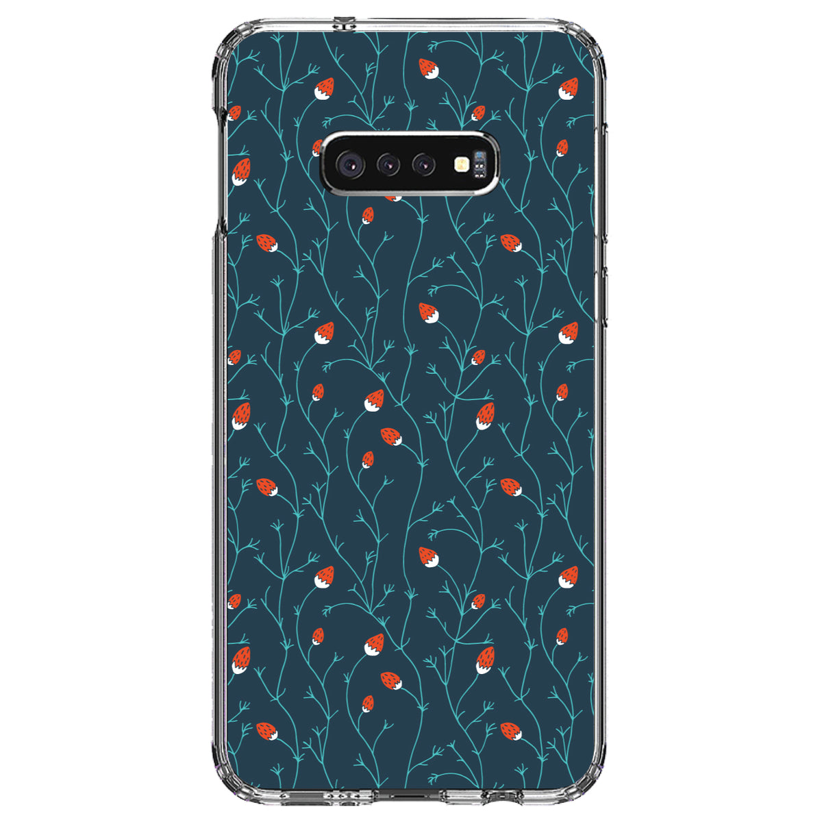 Modern Floral, Strawberry Vine, Teal Navy Clear Shockproof iPhone Case, view 18