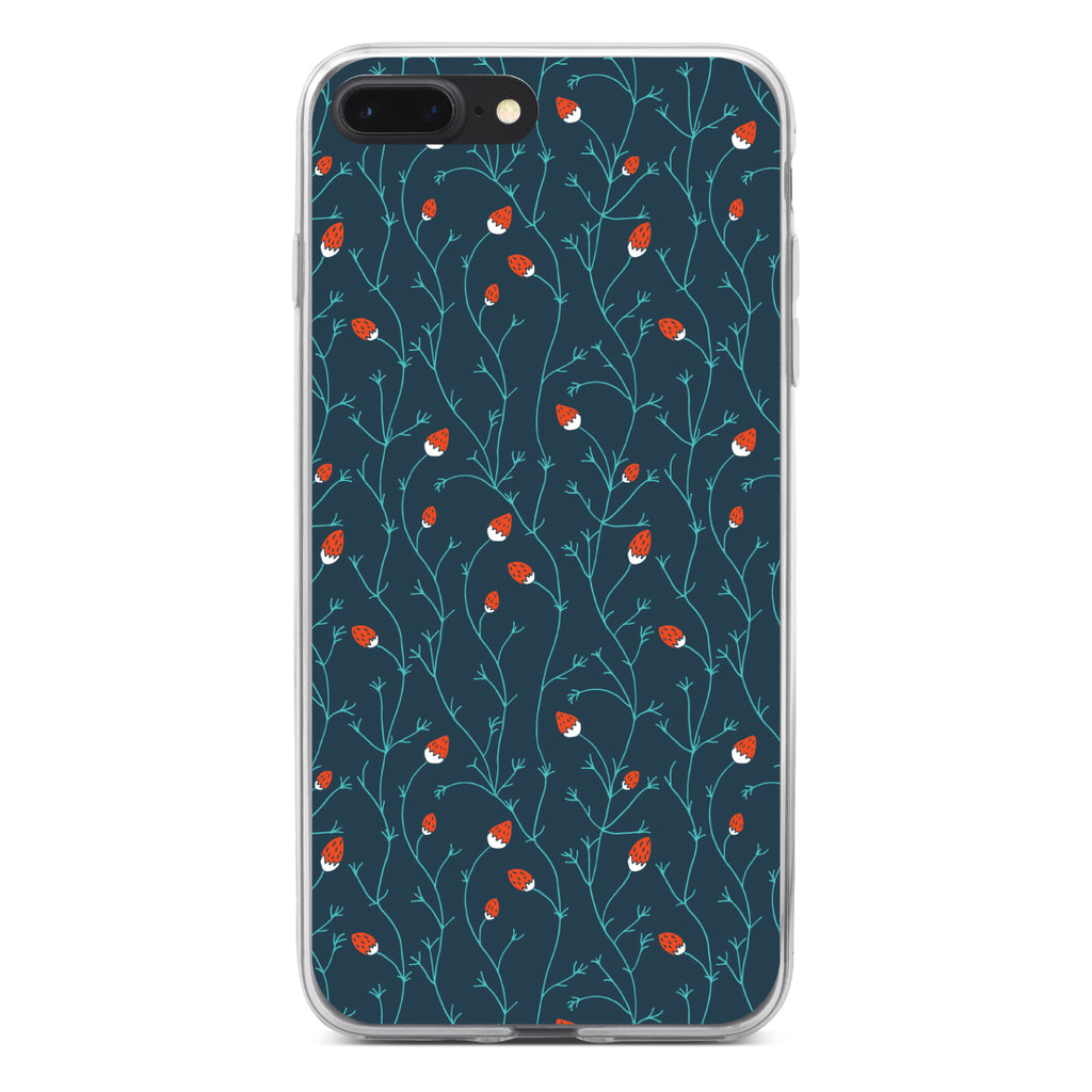Modern Floral, Strawberry Vine, Teal Navy Clear Shockproof iPhone Case, view 6