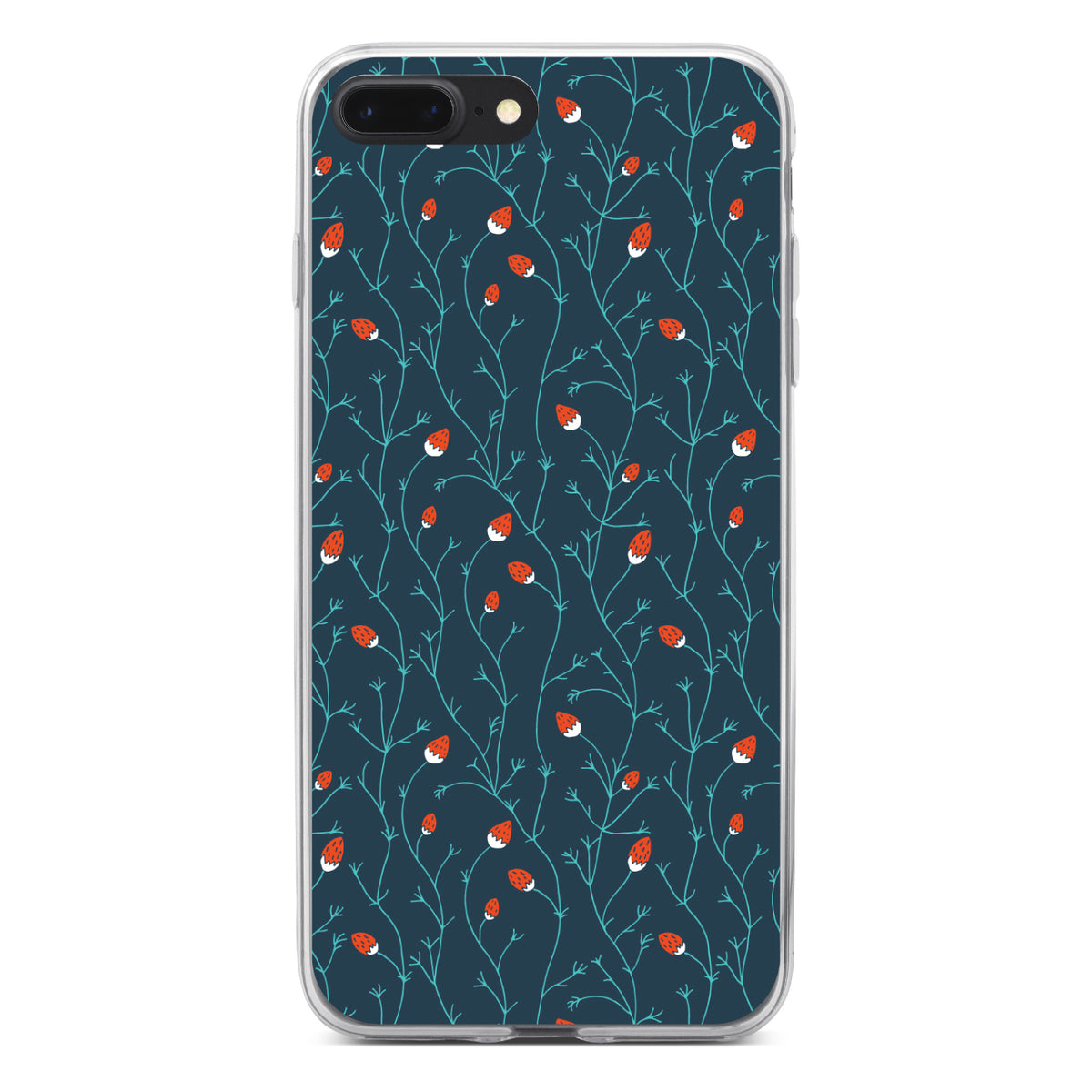 Modern Floral, Strawberry Vine, Teal Navy Clear Shockproof iPhone Case, view 6