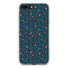 DistinctInk® Clear Shockproof Hybrid Case for Apple iPhone / Samsung Galaxy / Google Pixel - Modern Floral - Strawberry Vine - Teal Navy