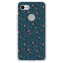 DistinctInk® Clear Shockproof Hybrid Case for Apple iPhone / Samsung Galaxy / Google Pixel - Modern Floral - Strawberry Vine - Teal Navy