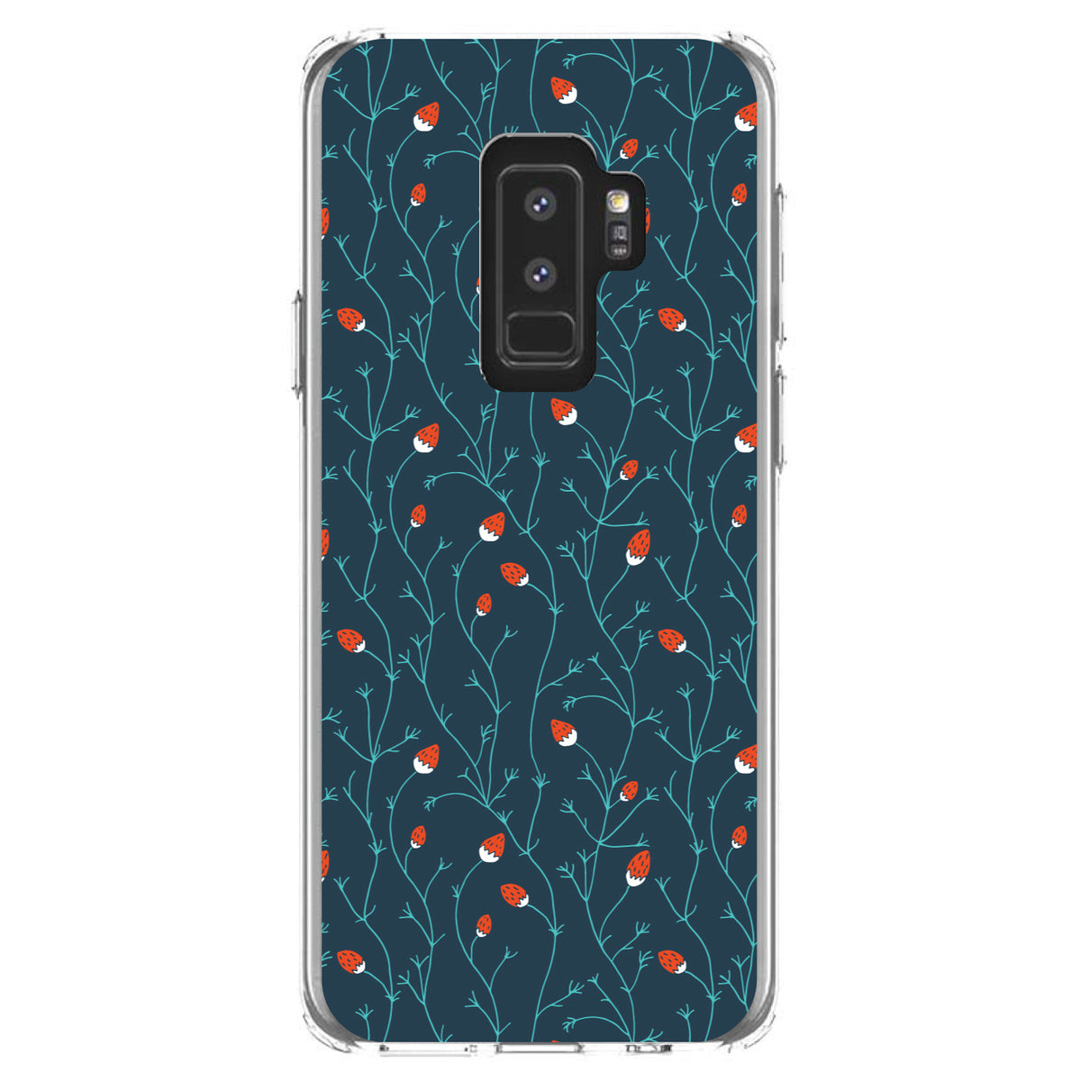 Modern Floral, Strawberry Vine, Teal Navy Clear Shockproof iPhone Case, view 20