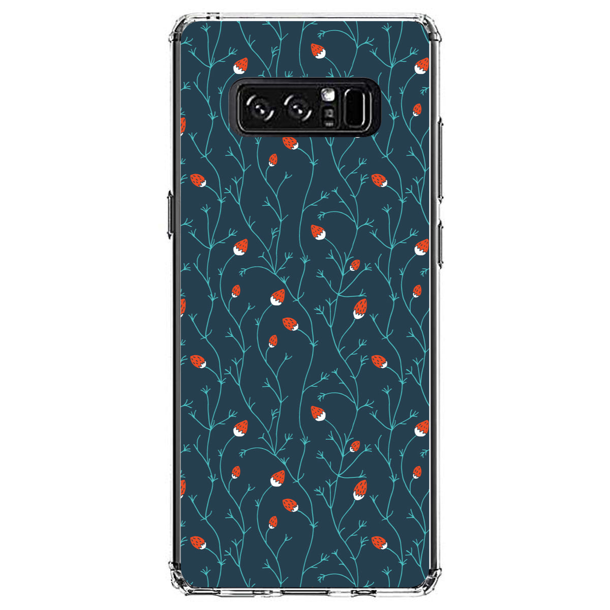 Modern Floral, Strawberry Vine, Teal Navy Clear Shockproof iPhone Case, view 12