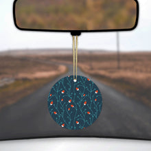 DistinctInk® Hanging Ceramic Christmas Tree Ornament with Gold String - Great Gift / Present - 2 3/4 inch Diameter - Modern Floral - Strawberry Vine - Teal Navy