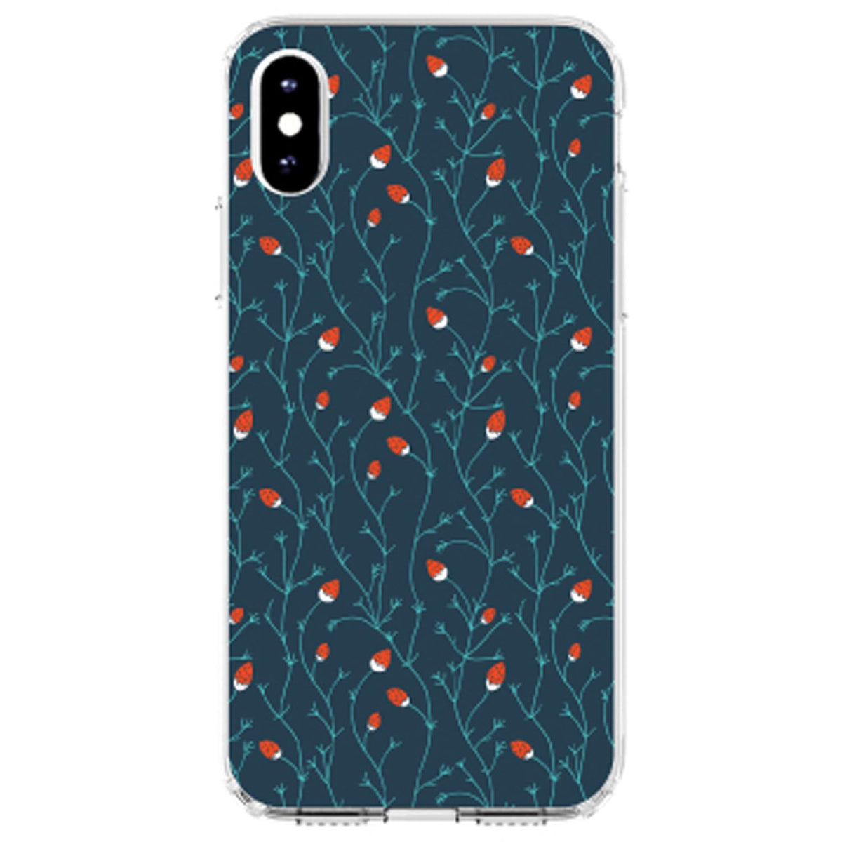 Modern Floral, Strawberry Vine, Teal Navy Clear Shockproof iPhone Case, view 3