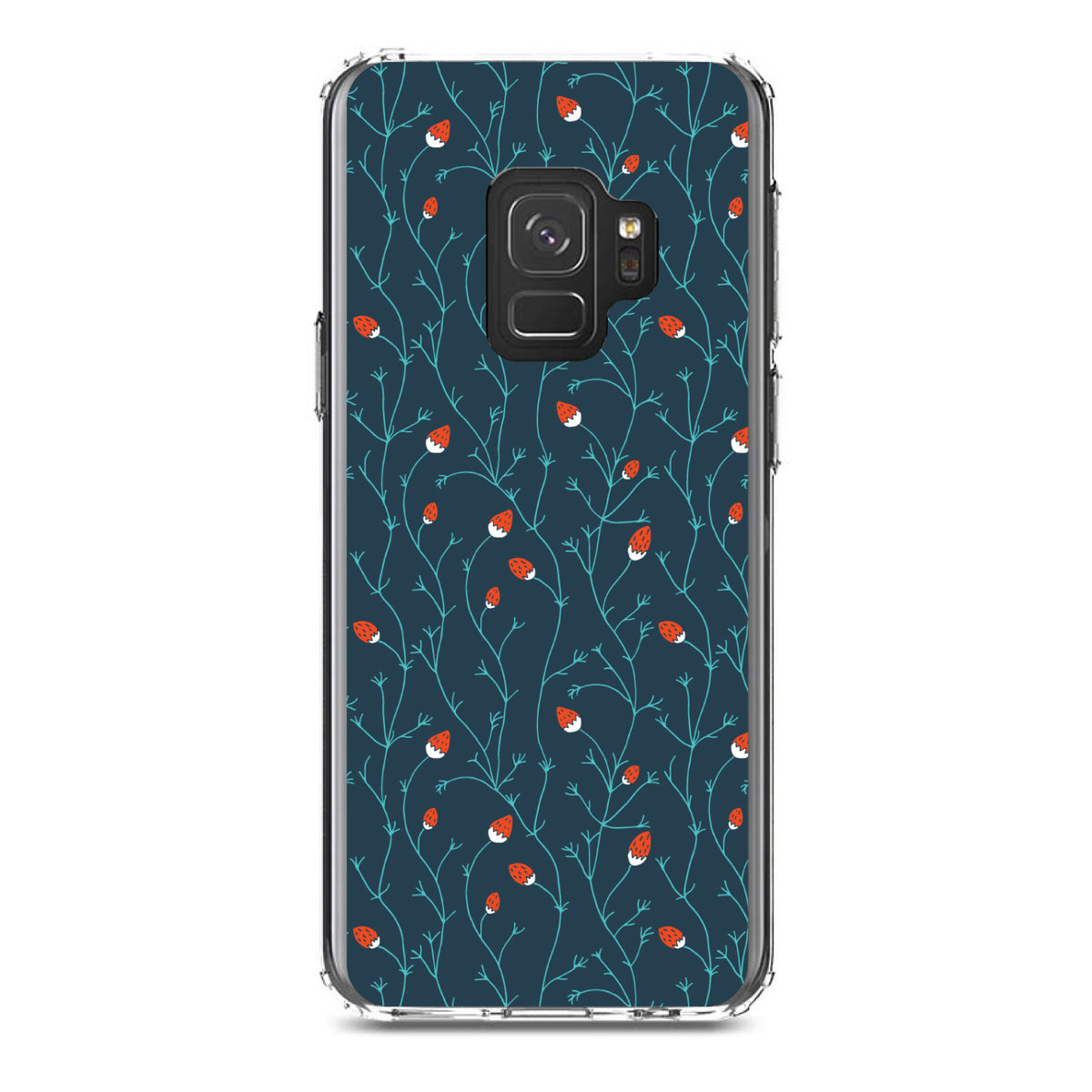 Modern Floral, Strawberry Vine, Teal Navy Clear Shockproof iPhone Case, view 19