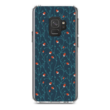 DistinctInk® Clear Shockproof Hybrid Case for Apple iPhone / Samsung Galaxy / Google Pixel - Modern Floral - Strawberry Vine - Teal Navy