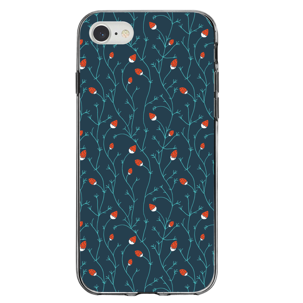 Modern Floral, Strawberry Vine, Teal Navy Clear Shockproof iPhone Case, view 5