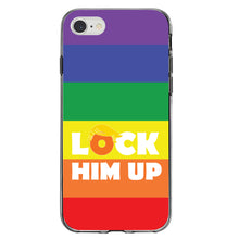 DistinctInk® Clear Shockproof Hybrid Case for Apple iPhone / Samsung Galaxy / Google Pixel - LOCK HIM UP Rainbow Anti Trump