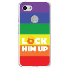 DistinctInk® Clear Shockproof Hybrid Case for Apple iPhone / Samsung Galaxy / Google Pixel - LOCK HIM UP Rainbow Anti Trump