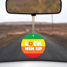 DistinctInk® Hanging Ceramic Christmas Tree Ornament with Gold String - Great Gift / Present - 2 3/4 inch Diameter - LOCK HIM UP Rainbow Anti Trump