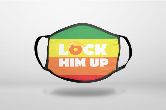 LOCK HIM UP Rainbow Anti Trump - 3-Ply Reusable Soft Face Mask Covering, Unisex, Cotton Inner Layer