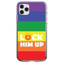 DistinctInk® Clear Shockproof Hybrid Case for Apple iPhone / Samsung Galaxy / Google Pixel - LOCK HIM UP Rainbow Anti Trump