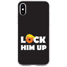 DistinctInk® Clear Shockproof Hybrid Case for Apple iPhone / Samsung Galaxy / Google Pixel - LOCK HIM UP Black Anti Trump