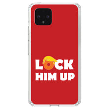 DistinctInk® Clear Shockproof Hybrid Case for Apple iPhone / Samsung Galaxy / Google Pixel - LOCK HIM UP Red Anti Trump