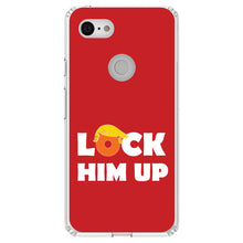 DistinctInk® Clear Shockproof Hybrid Case for Apple iPhone / Samsung Galaxy / Google Pixel - LOCK HIM UP Red Anti Trump