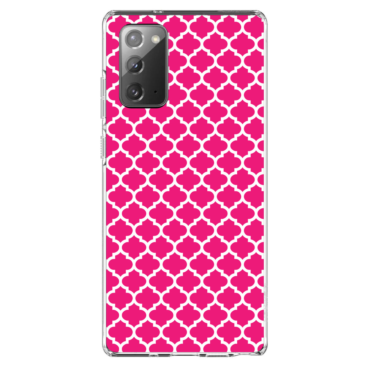 Hot Pink White Moroccan Lattice Clear Shockproof iPhone Case, view 8