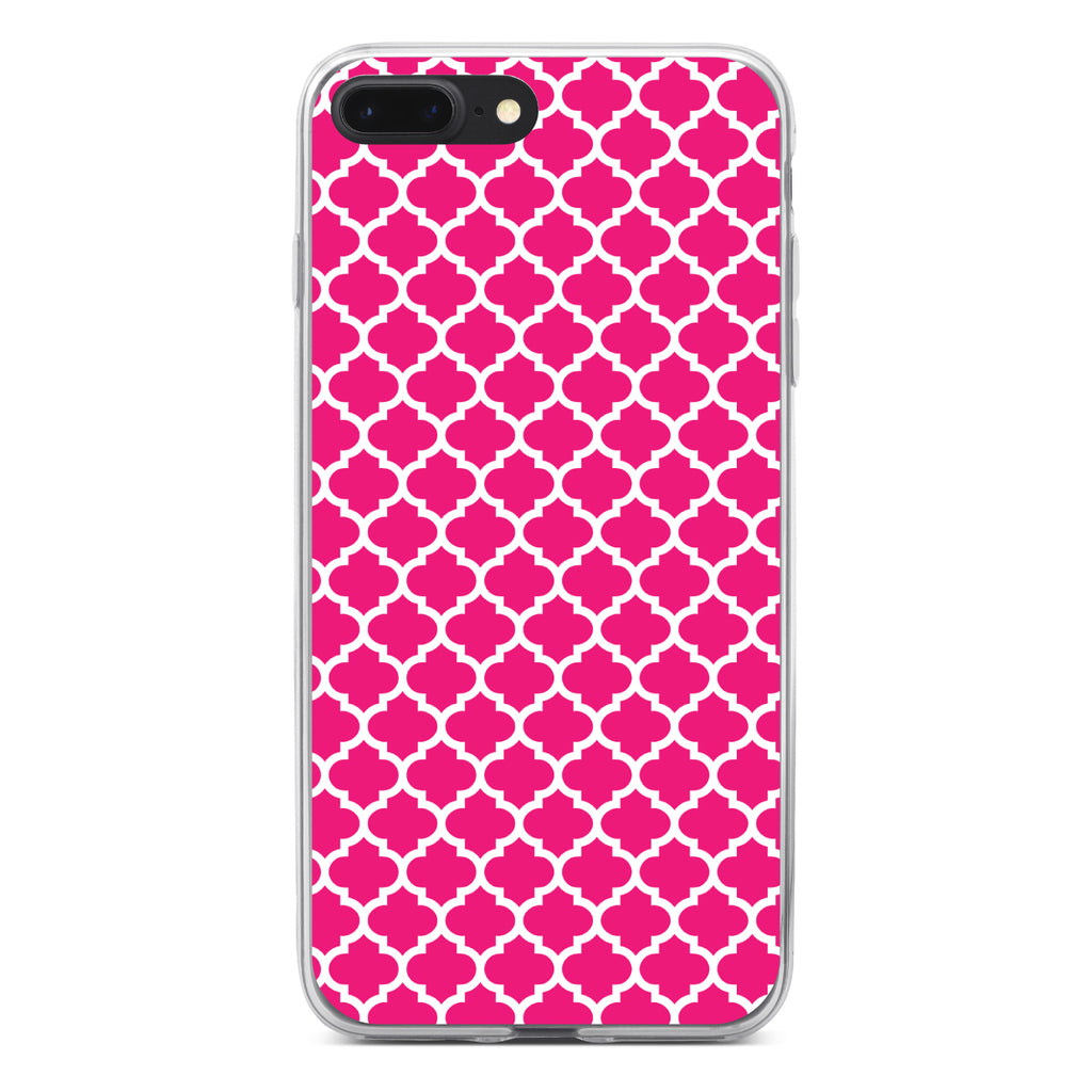 Hot Pink White Moroccan Lattice Clear Shockproof iPhone Case, view 6