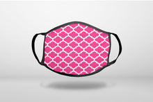 Hot Pink White Moroccan Lattice - 3-Ply Reusable Soft Face Mask Covering, Unisex, Cotton Inner Layer