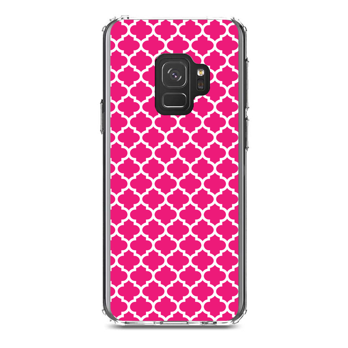 Hot Pink White Moroccan Lattice Clear Shockproof iPhone Case, view 19