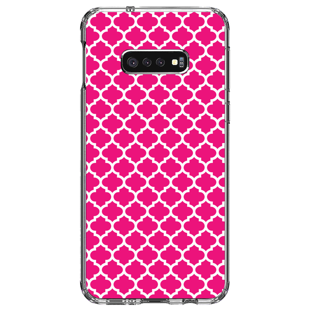 Hot Pink White Moroccan Lattice Clear Shockproof iPhone Case, view 18