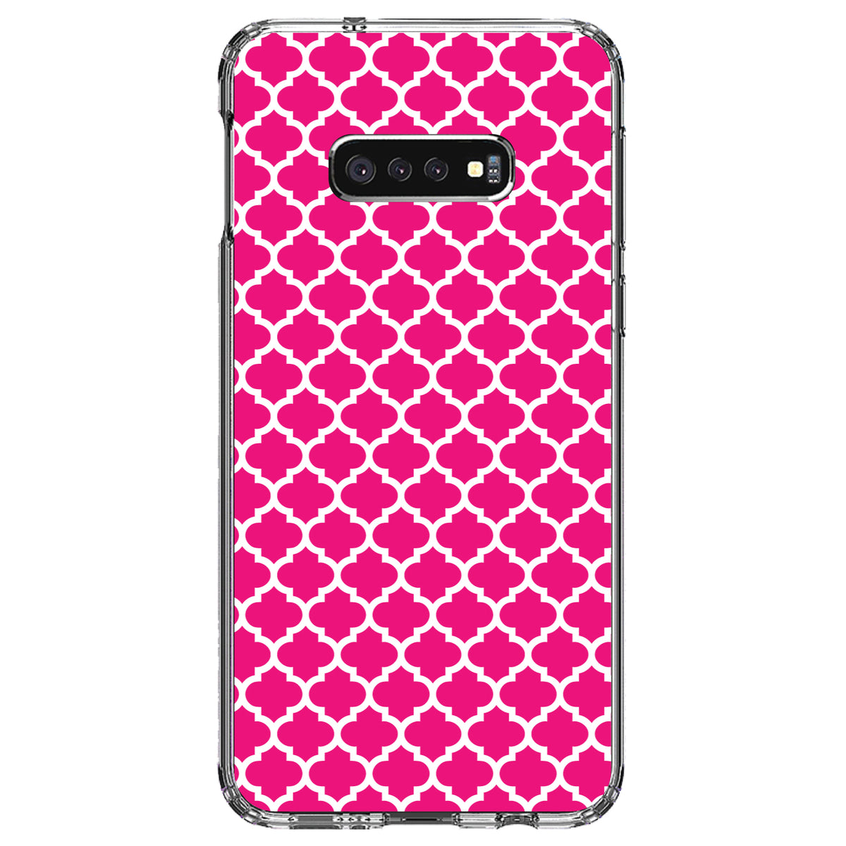 Hot Pink White Moroccan Lattice Clear Shockproof iPhone Case, view 18