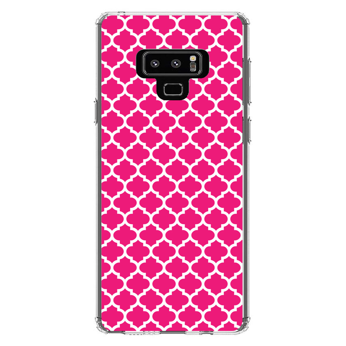 Hot Pink White Moroccan Lattice Clear Shockproof iPhone Case, view 11
