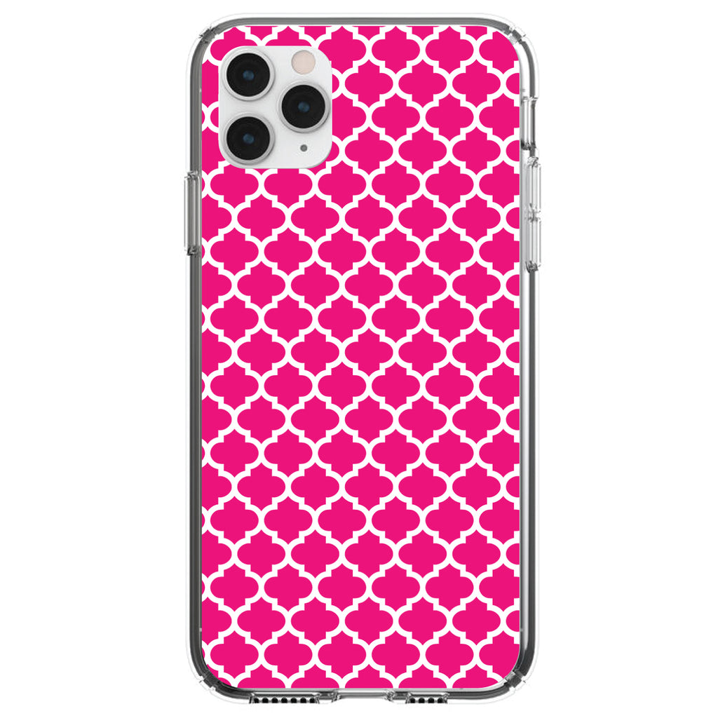 Hot Pink White Moroccan Lattice Clear Shockproof iPhone Case