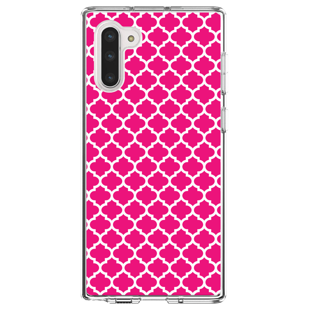 Hot Pink White Moroccan Lattice Clear Shockproof iPhone Case, view 9
