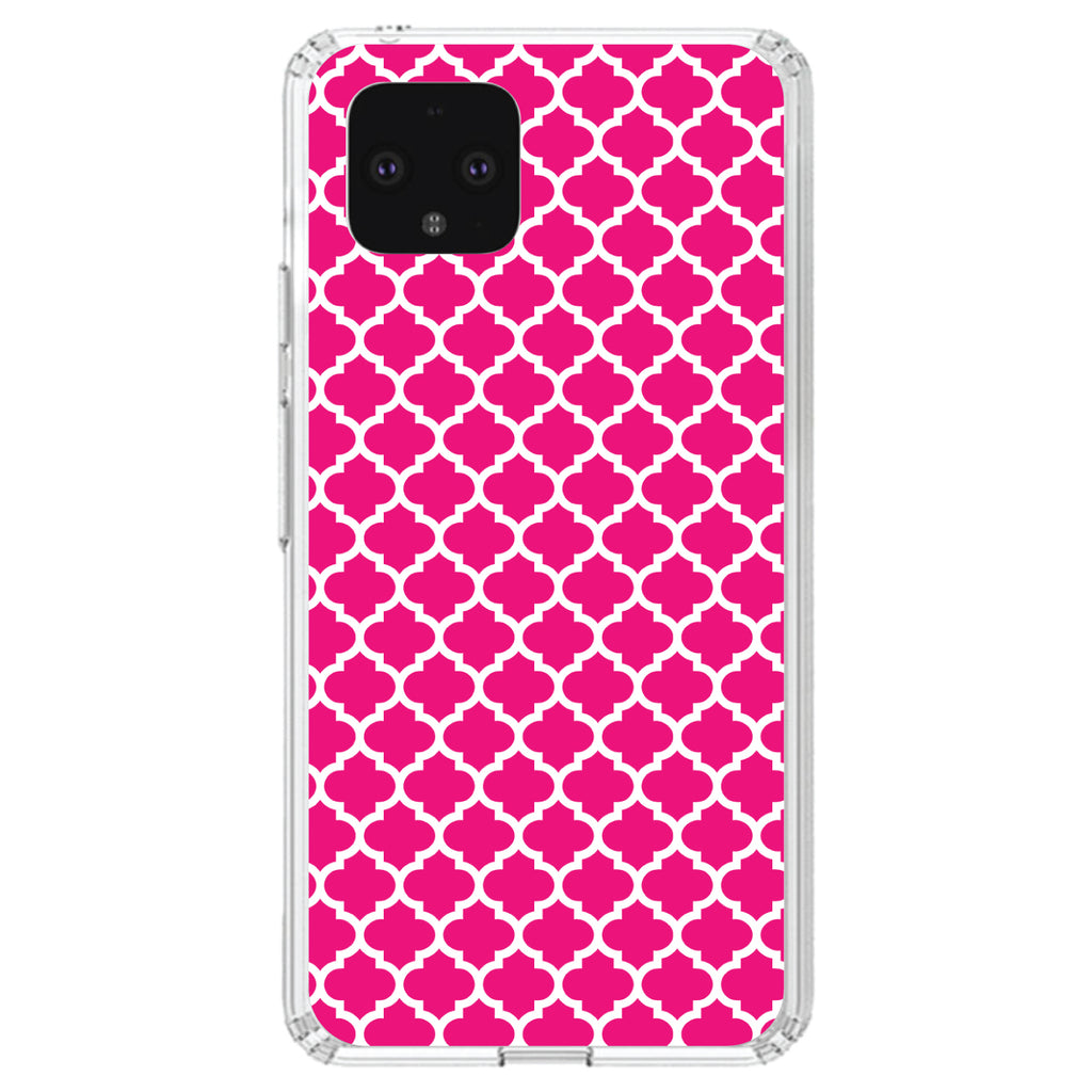 Hot Pink White Moroccan Lattice Clear Shockproof iPhone Case, view 24