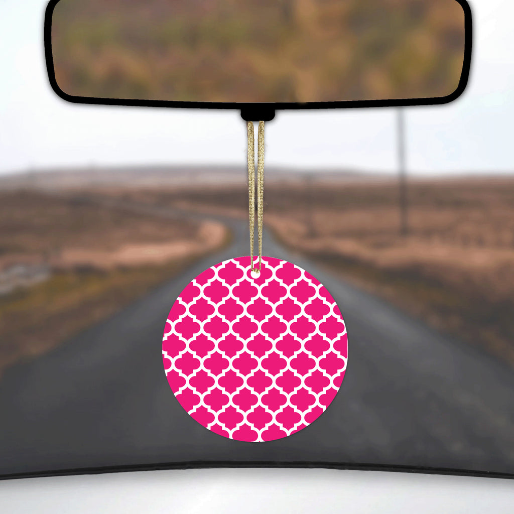 Hot Pink White Moroccan Lattice Ceramic Ornament, view 3