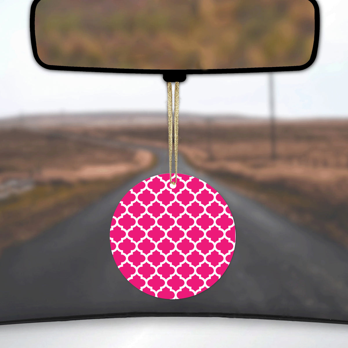 Hot Pink White Moroccan Lattice Ceramic Ornament, view 3