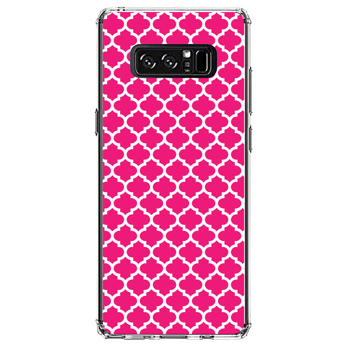 Hot Pink White Moroccan Lattice Clear Shockproof iPhone Case, view 12