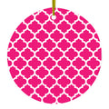 Hot Pink White Moroccan Lattice Ceramic Ornament