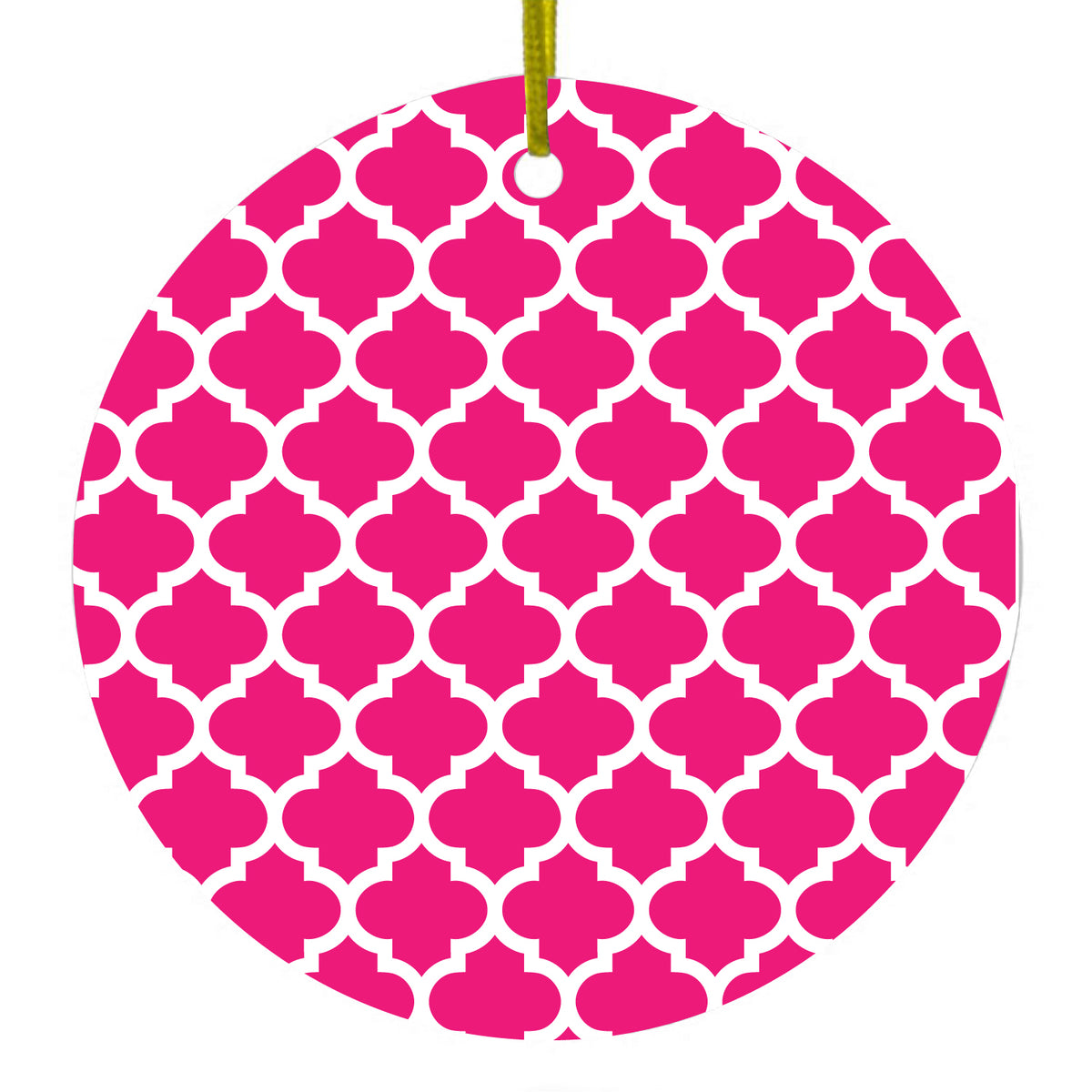 Hot Pink White Moroccan Lattice Ceramic Ornament