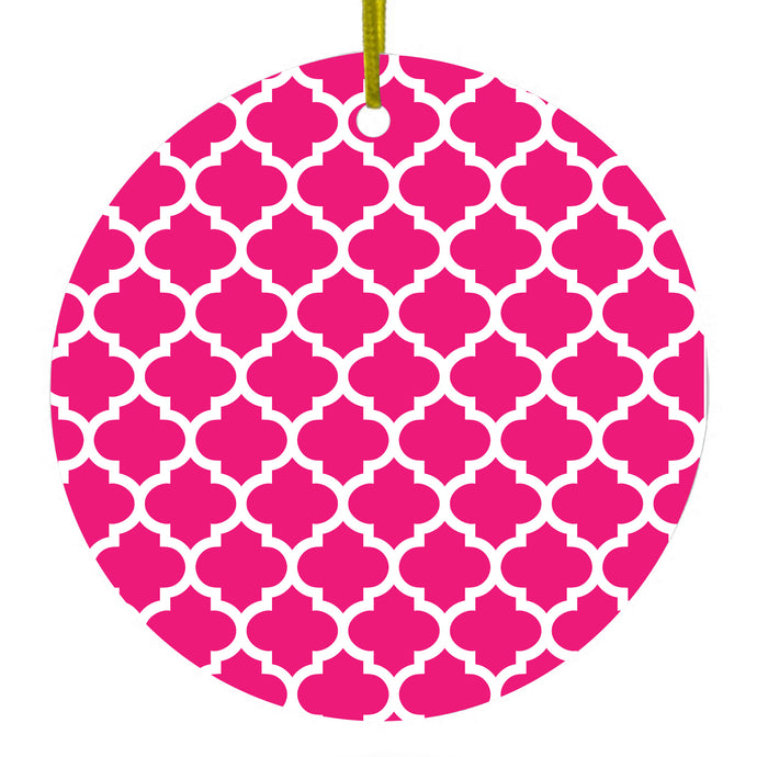 Hot Pink White Moroccan Lattice Ceramic Ornament