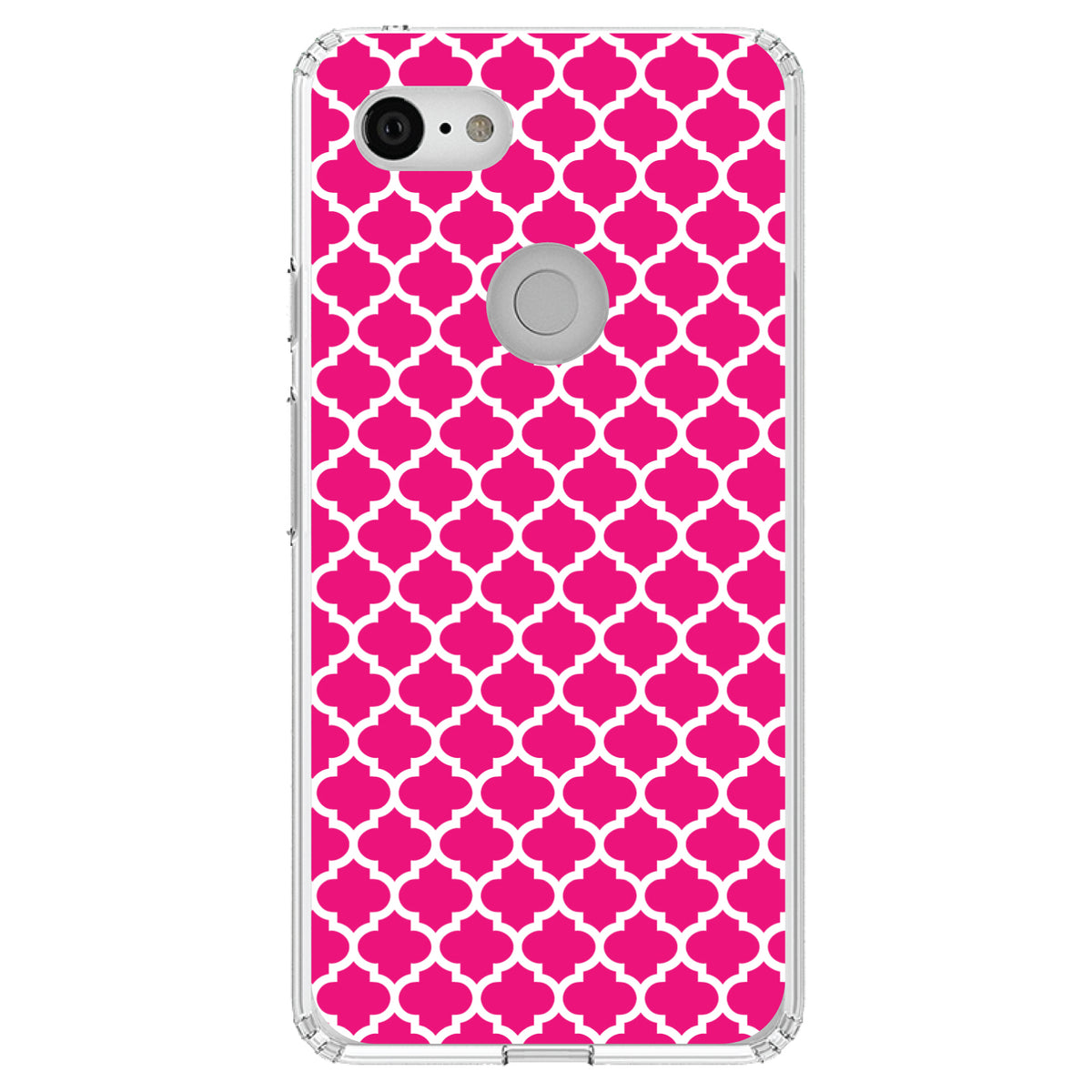 Hot Pink White Moroccan Lattice Clear Shockproof iPhone Case, view 21