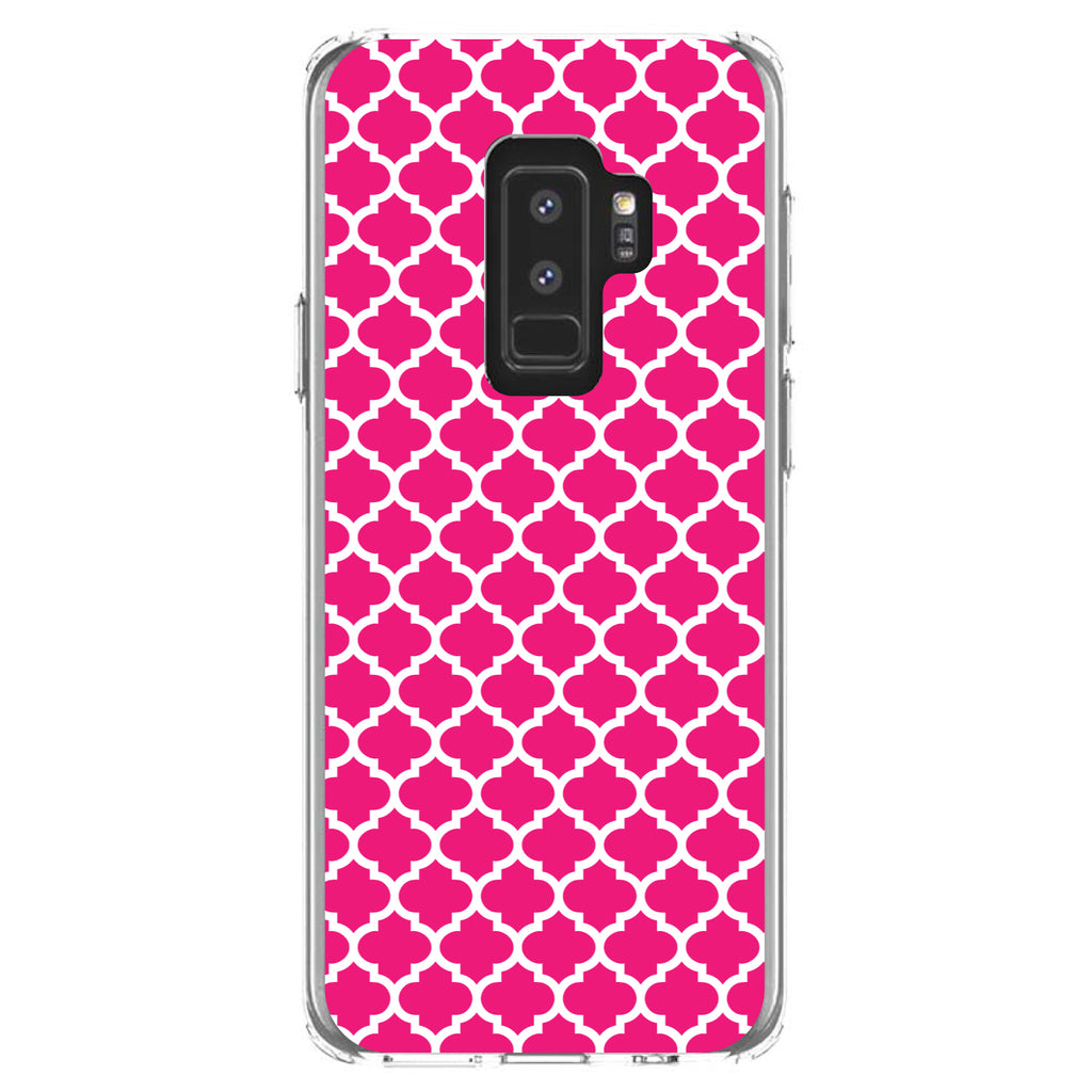 Hot Pink White Moroccan Lattice Clear Shockproof iPhone Case, view 20