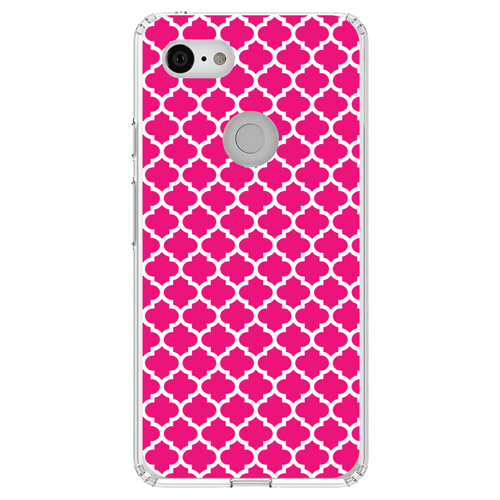 Hot Pink White Moroccan Lattice Clear Shockproof iPhone Case, view 22