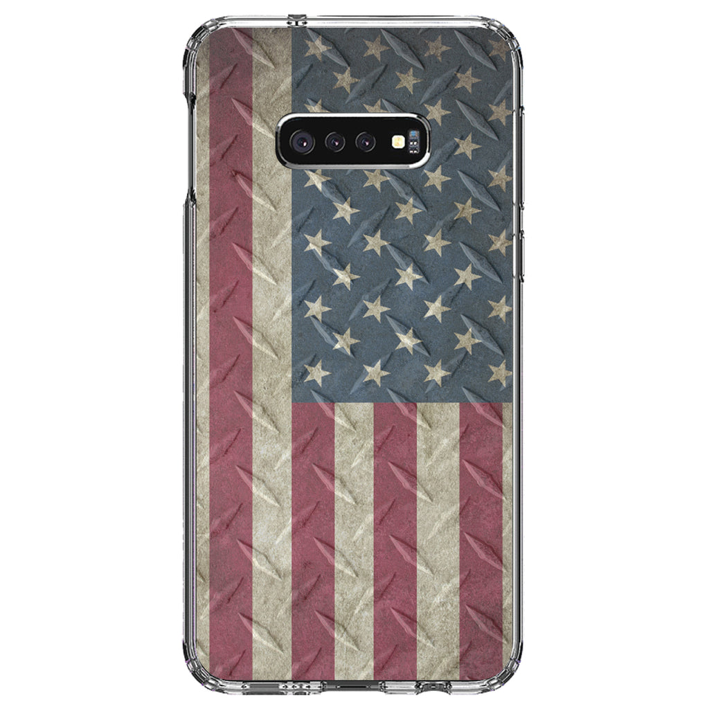 US Flag on Diamond Plate Steel Image Clear Shockproof iPhone Case, view 18