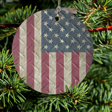 US Flag on Diamond Plate Steel Image Ceramic Ornament
