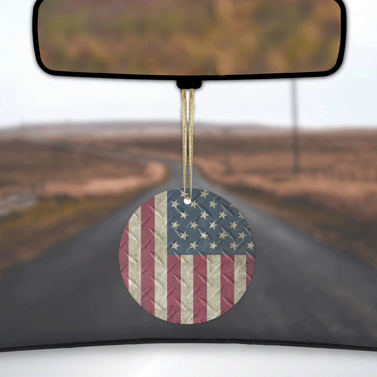 US Flag on Diamond Plate Steel Image Ceramic Ornament, view 3