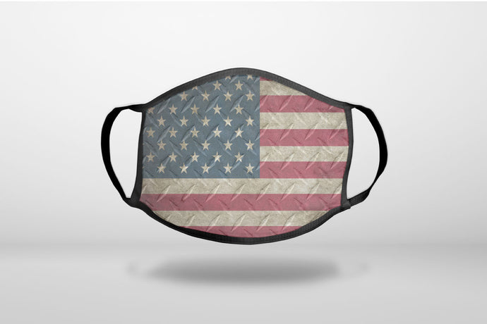 US Flag Diamond Plate Steel Print - 3-Ply Reusable Soft Face Mask Covering, Unisex, Cotton Inner Layer